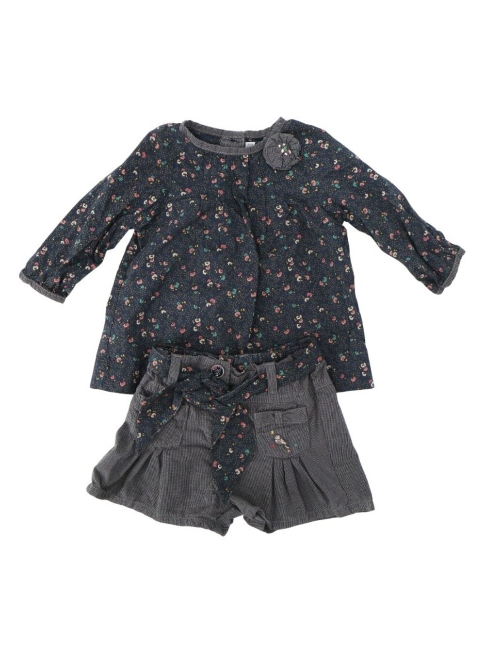 Sergent Major Girls Floral Outfit Top Shorts Blue Gray Set 9m